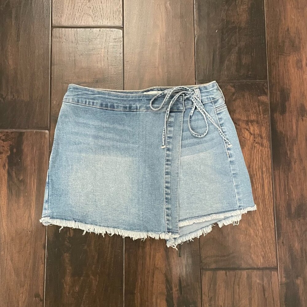 Cato Denim Wrap Tie Skort